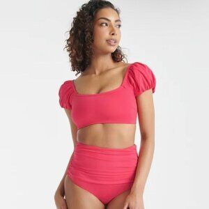 Knix NWT Puffed sleeves bikini top in red